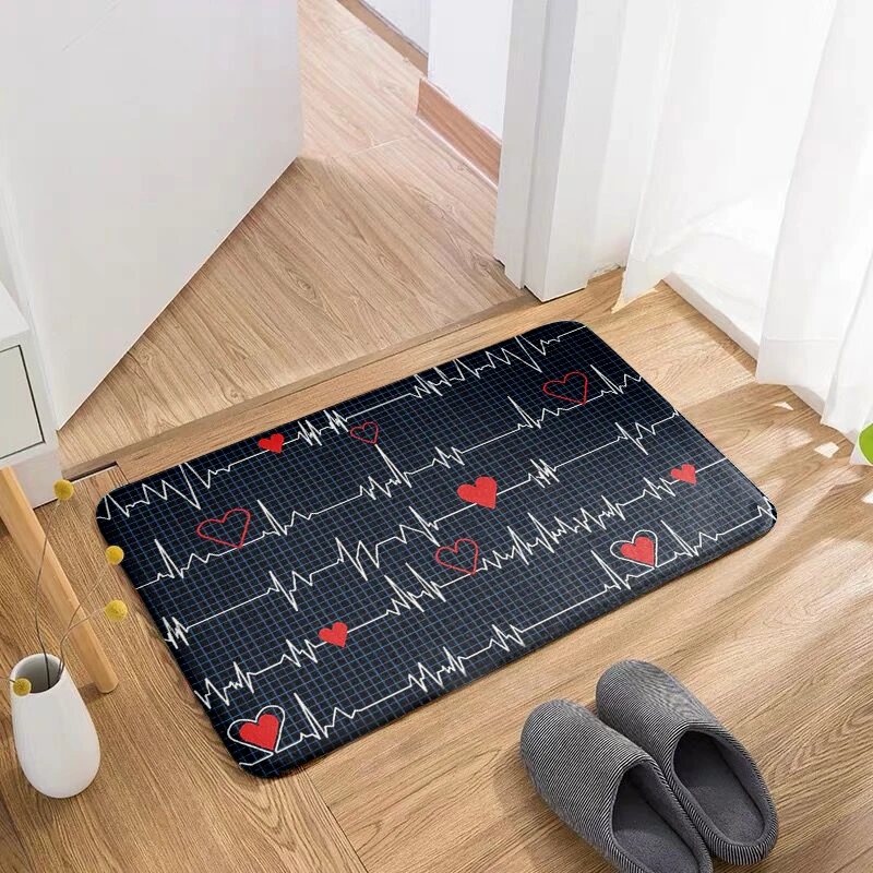 

Modern Living Room Flannel Carpet ECG Skull Fun Entrance Door Mat Kitchen Non-Slip Floor Mat Bedroom Bathroom Toilet Home Decor