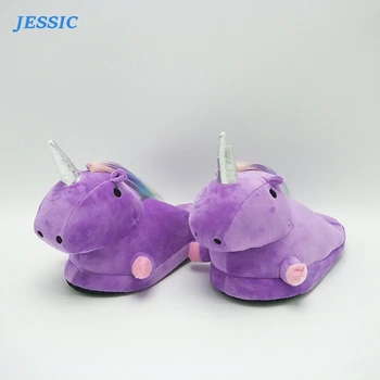 

JESSIC Unicorn Slippers Licorne Led Bed White Flats Winter Warm Wing Plush Adult Cartoon Women Unisex Home Indoor Shoes