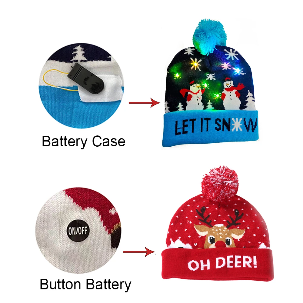 Christmas Hats With Led Light Christmas Light Up Sweater Knitted Beanie Xmas Hat for Adults Kids New Year's Decor