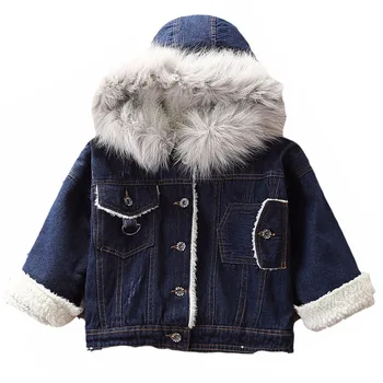 

Autumn Winter Girl Denim Jacket Plus Fur Warm Childrens Coat Girls Cotton Padded Jackets Baby Thicken Padded Coat Kids Outerwear