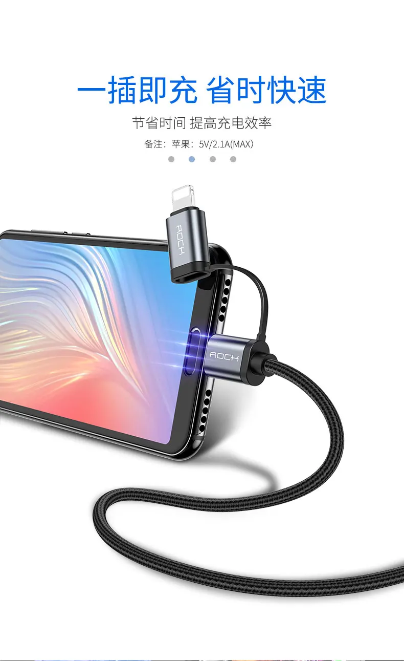 ROCK 2 в 1 USB C для освещения кабель для iPhone iPad usb type c для type-C кабель для Apple Macbook Pro USB-C кабель для быстрой зарядки