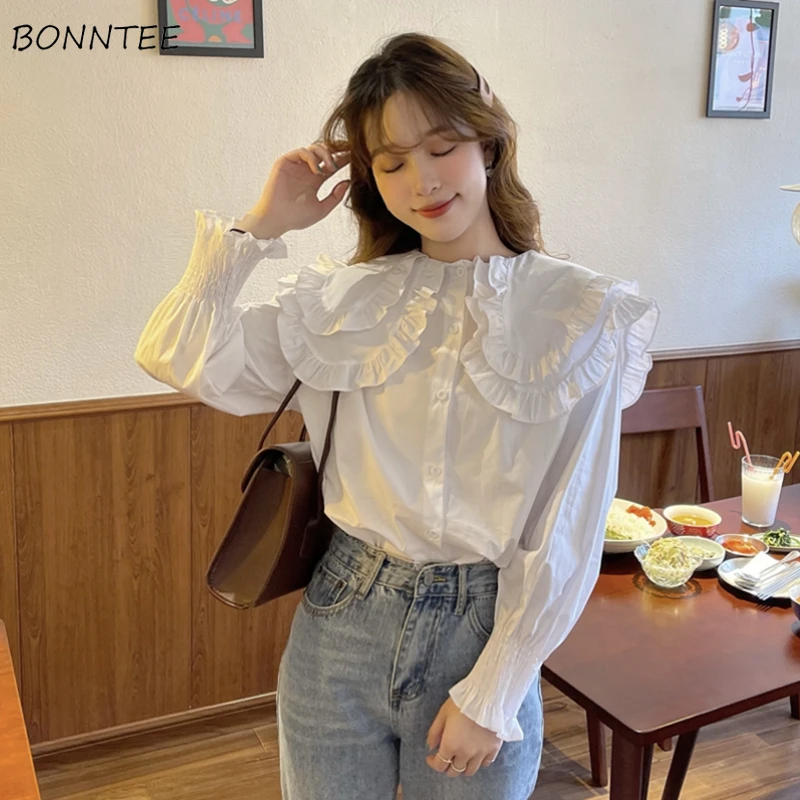 

Рубашка женская двухслойная со складками, однотонная простая Удобная однобортная блуза со складками и расширяющимся книзу рукавом, универсальный нежный Французский Топ