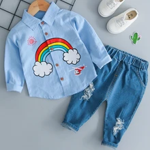 Комплект для малышей, лето, комплект для мальчиков и девочек, летний хлопковый Детский комплект с круглым вырезом и радугой, комплект из двух предметов для малышей