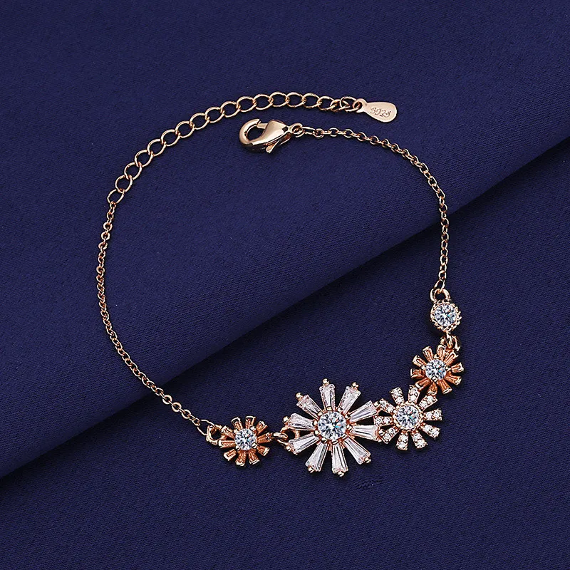 

Cubic Zircon Flower Bracelets Adjustable Long Jewelry Rose Gold Bracelet Luxury Party Women Girl Sun Bangle Korea Style Trendy