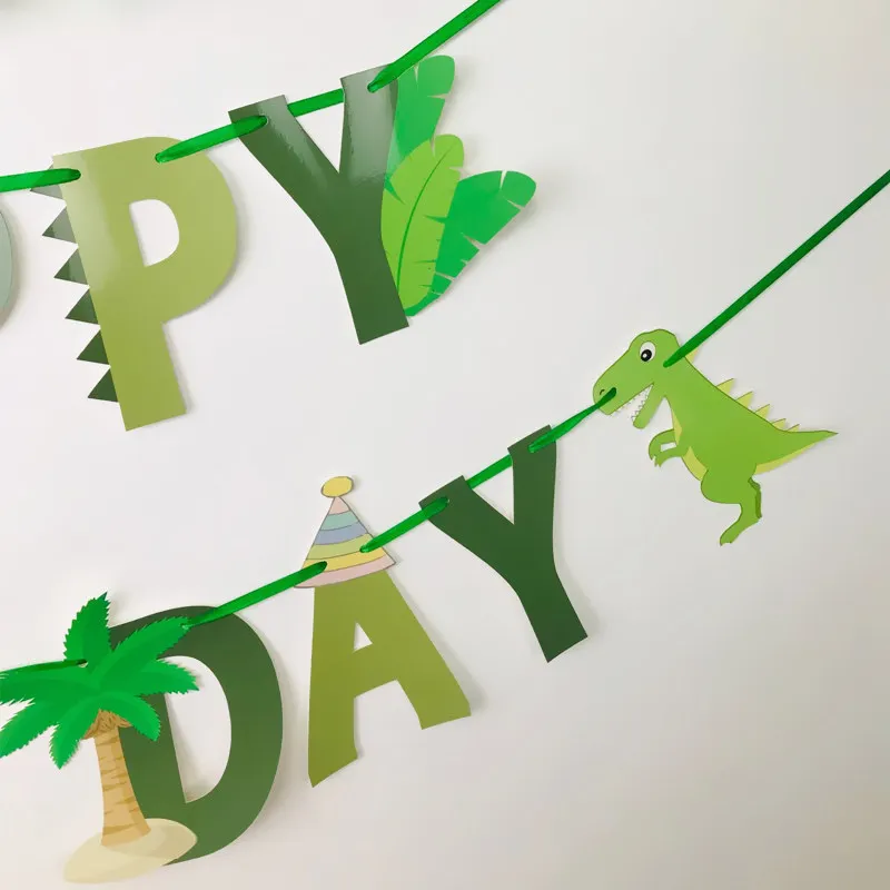 Динозавр гирлянда Happy День рождения Декор с рисунком динозавра; Бумага баннер джунгли вечерние на день рождения для детей Дино вечерние поставки