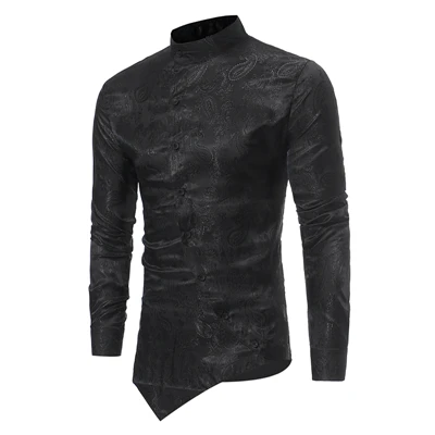 CS16 black Мужские рубашки с индивидуальным принтом, деловые повседневные рубашки с косой пуговицей, модные рубашки с асимметричным подолом и стоячим воротником, Camisa Masculina - Цвет: CS16 black