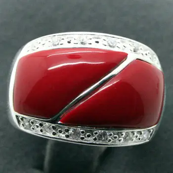 

>>>@@ Wholesale price 16new ^^^^Vintage Style 24X16mm Red Carved Lacquer 925 Sterling Silver Ring Size 7/8/9/10