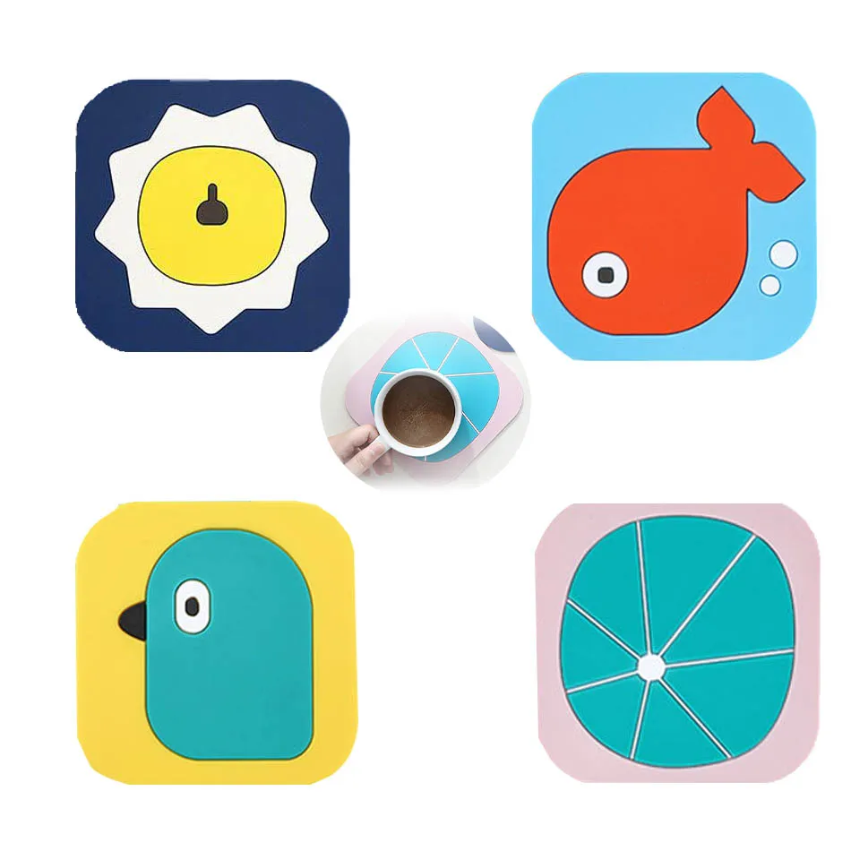 

PVC Cup Mat Animal Shape Coffee Mug Pad Slip Insulation Coaster Drink Glass Coaster Home Office Tabletop Protection Mats