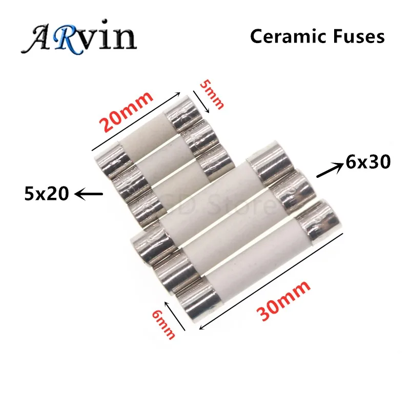 Fast Blow Tube Fuses 5*20mm 6*30mm mm 250V 0.1 0.2 0.3 0.5 1 2 3 4 5 6 8 10 15 20 25 30A AMP Fuse Ceramic fuse 10pc/lot car fuses kit tube fuses