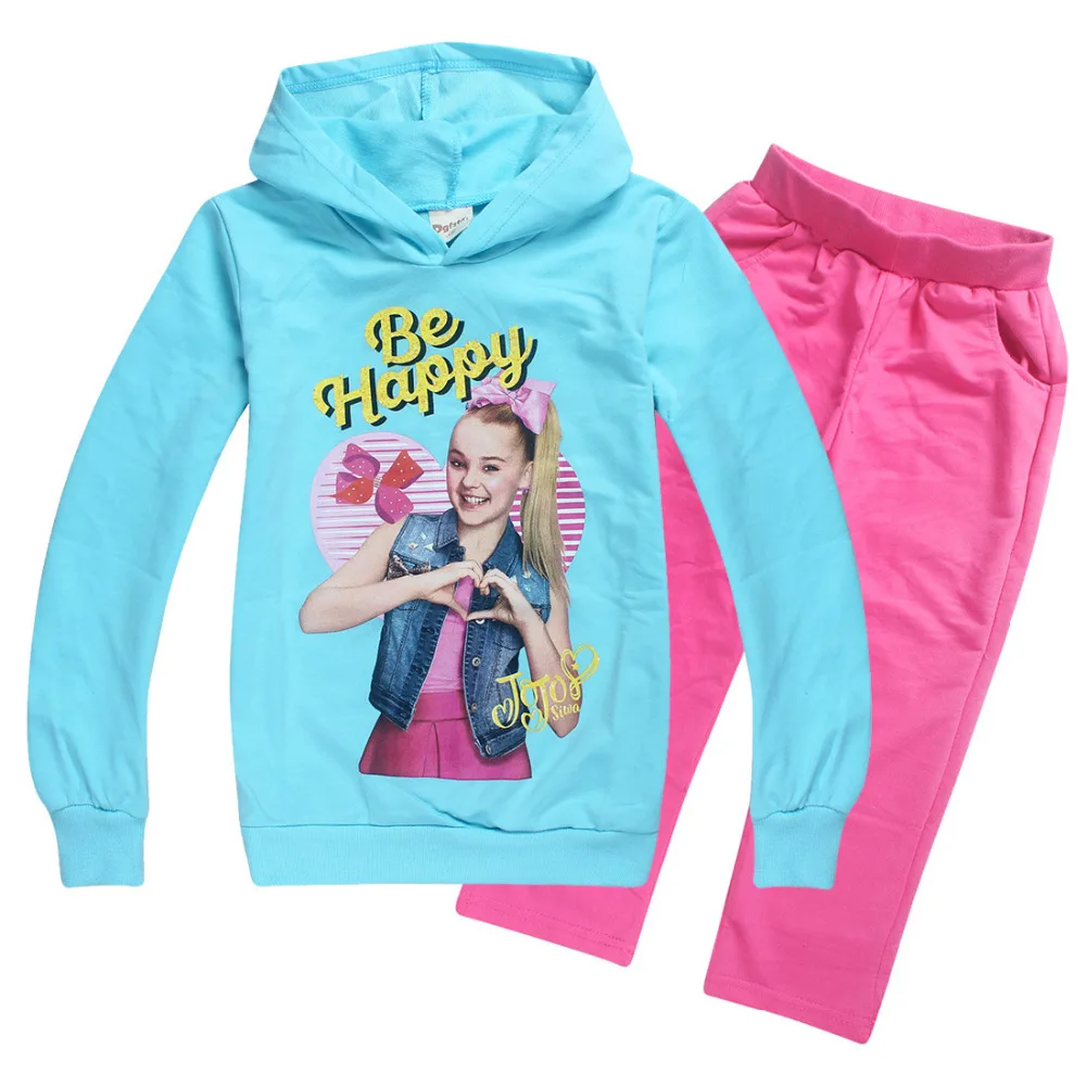 Jojo Kids Siwa/Одежда для девочек; футболка с длинными рукавами; одежда для сна; сезон весна; Jojo Siwa; домашняя одежда с круглым вырезом+ брюки; пижамный комплект для маленьких девочек