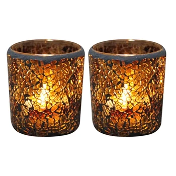 

2 Pieces of European-Style Amber Mosaic Glass Candle Holder Confession Romantic Candlelight Dinner Bar to Add Atmosphere