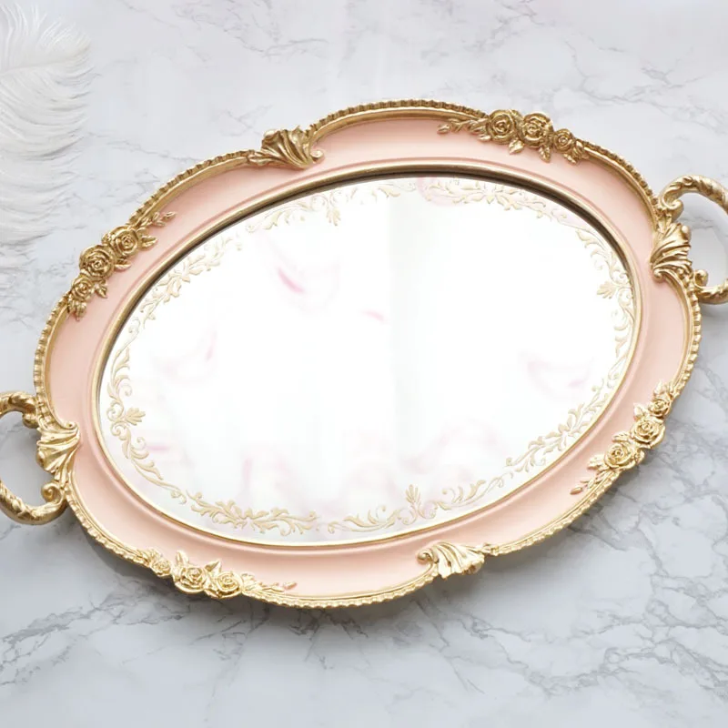 

Export Quality Complex Varved Hand-Painted Mirror Tray Tea Tray Decoration Wedding Decoration Dessert Resin Decorations Wholesal