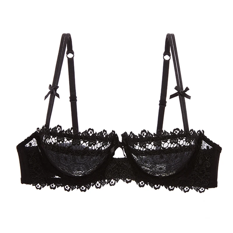 Half Cup Lace Bra Top Female Lingerie Unlined Transparent Bras For Women Sexy Push Up Plus Size Underwear Mesh Brassiere A B C D