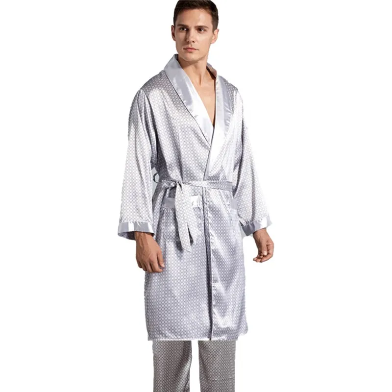 3 PCS Robe Pants Pajama Set 4XL 3XL Men Bathrobe Shorts Suit Silk Sleepwear for Men Kimono Home Soft Cozy Long-sleeved Bath Gown mens cotton pajama sets