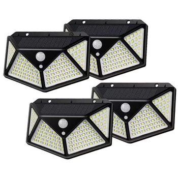 

4 100 LED Solar Outdoor Waterproof 4 Sides Solar Wall Light with PIR Motion Sensor for Garden Decoration