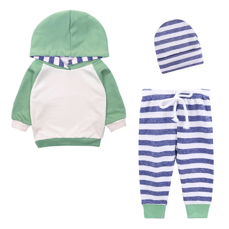 Комплект зимней одежды для маленьких девочек, 3 предмета в полоску, одежда для маленьких мальчиков, длинные штаны, повязка на голову с рукавами, Bebe Hat, модная одежда для малышей, Lassie - Цвет: Зеленый