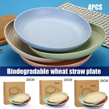 

Lightweight Wheat Straw Plates 4pcs Unbreakable Dishes and Plates Sets Non-toxin Safe Healthy for Kids Children Adults B