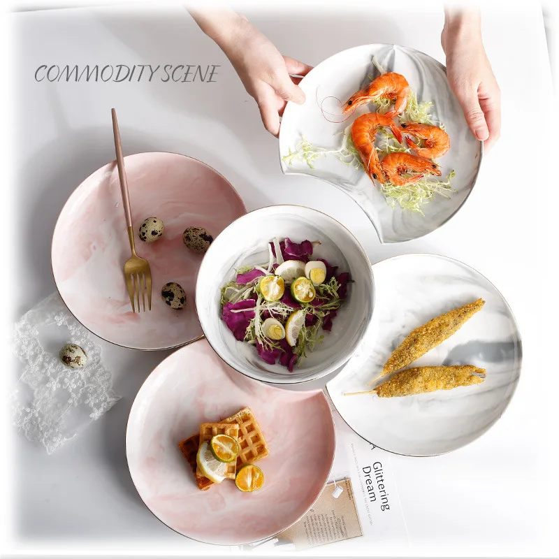 

Marbled Nordic Style Dinner Plate, Dish Plate, Fruit Plate Combination Plate, Home Nordic Phnom Penh Snacks, Dim Sum Creative