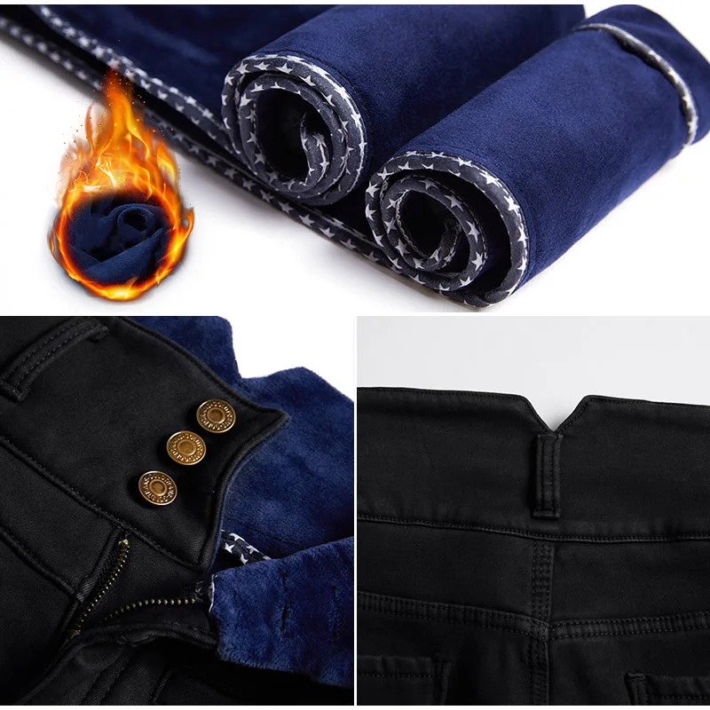 Джинсовые штаны с высокой талией, бархатные женские зимние плотные теплые обтягивающие эластичные женские брюки, облегающие повседневные модные женские брюки-карандаш
