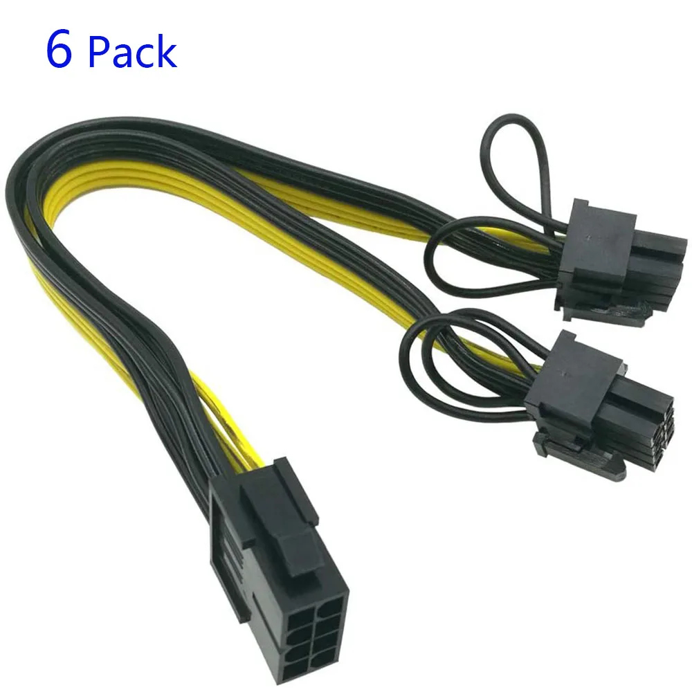 6 uds CPU 8 Pin hembra a duales PCIe 2X 8 Pin (6 + 2) de alimentación macho Cable divisor con adaptador para tarjeta gráfica BTC minero 9 pulgadas