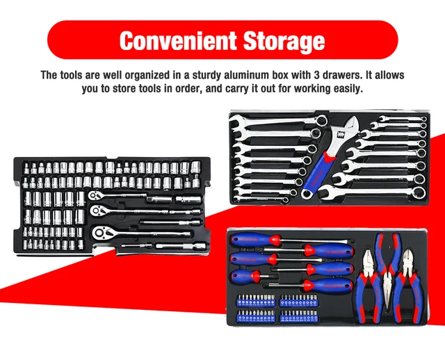 WORKPRO Boîte à Outils Complete pour Mécanique 408 Pièces, Caisse