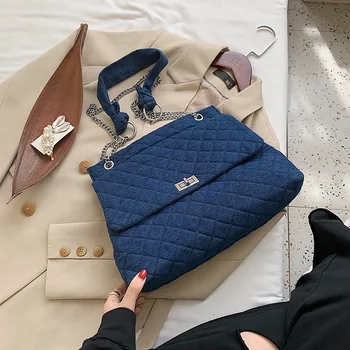 

Women's bags 2020 autumn new Korean fashion trendy canvas shoulder bag chain texture large capacity messenger bag