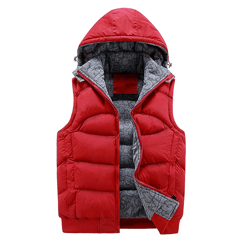 

Men's Winter Vest Mens Hooded Vests Cotton-Padded Thickening Waistcoat Hat Detachable Man Motorcycle Jacket Without Sleeves 1170
