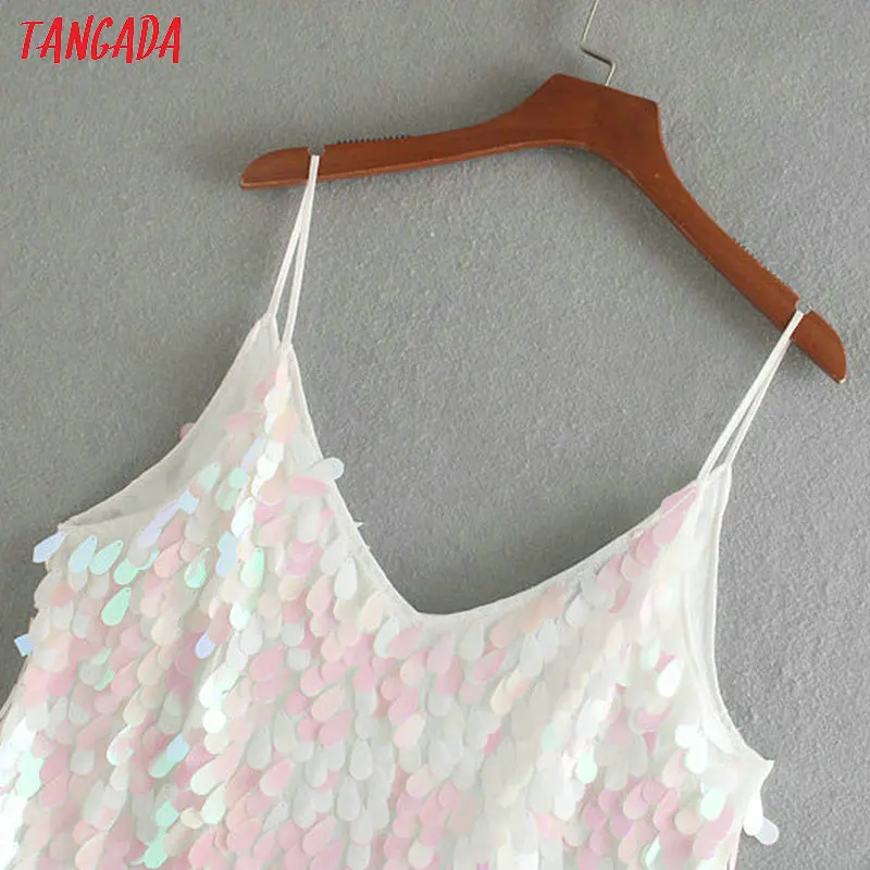 Tangada модное женское цветное платье с блестками, спагетти ремень, корейские шикарные женские вечерние короткие платья CE406