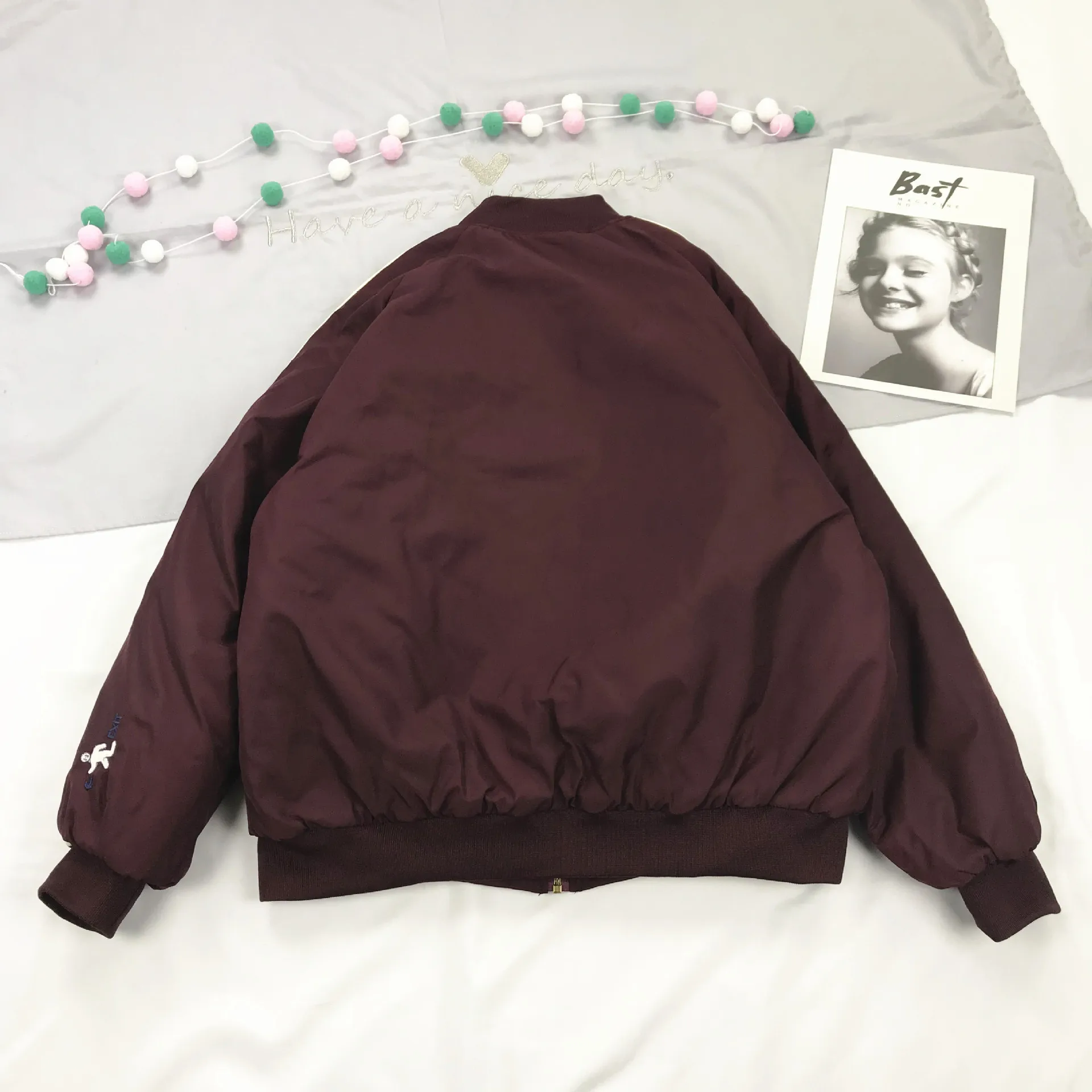 Harajuku vintage ins hot Japanese England style pattern embroidery Red wine color casual winter coat jacket women YQ-1101