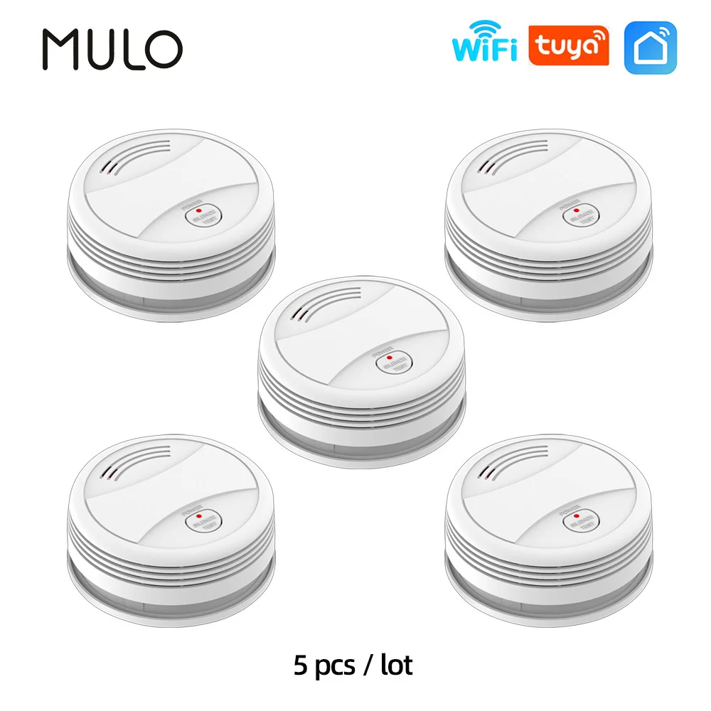 En venta Detector de humo MULO Tuya, sistema de alarma Compatible con Wifi, Sensor de humo para el hogar inteligente, protección contra incendios, aplicación Smart Life lbQKMz7ApRo