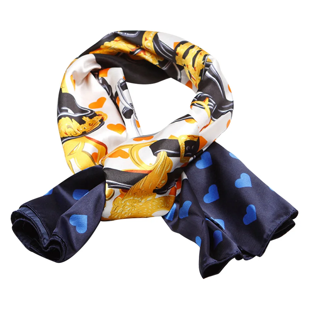 

Beach Artificial Silk Gift Headband Neck Wrap Women Square Scarf Heart Printed Fashion Office Party Sun Protection Spring Soft