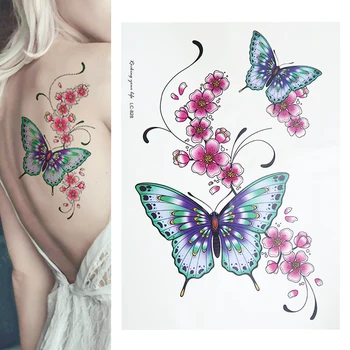 

Large Butterfly Flower Temporary Tattoo Lady Body Art Sticker Waterproof For Chest Arms Back Sternum Legs Tattoo Decorate