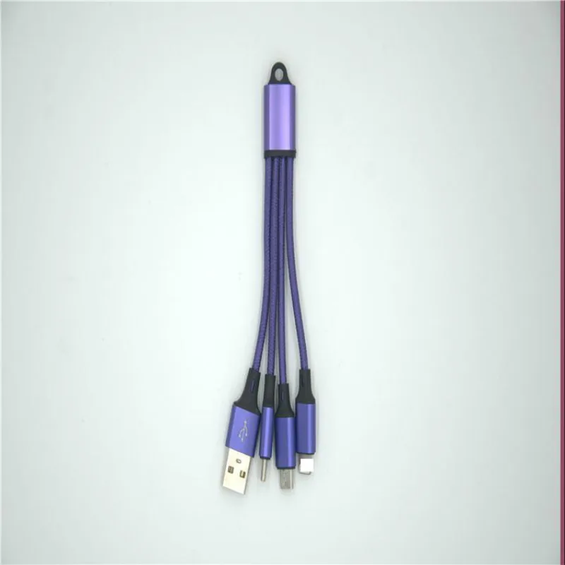 USB кабель 3 в 1 для iPhone 11 XS X 8 зарядный Micro Type C портативный брелок ключей шнур