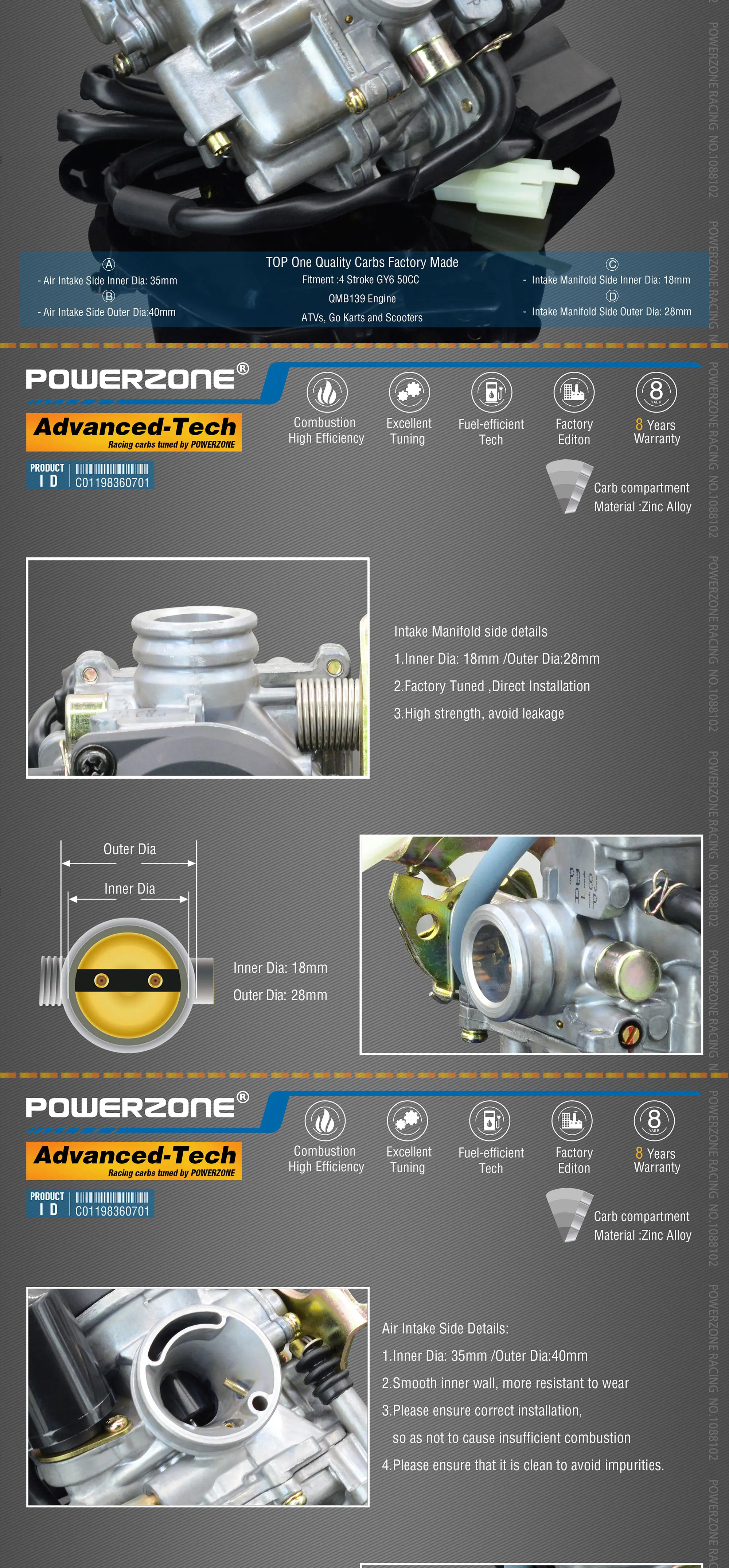 Powerzone PD18J 18mm CVK Carburador Acelerador Bomba