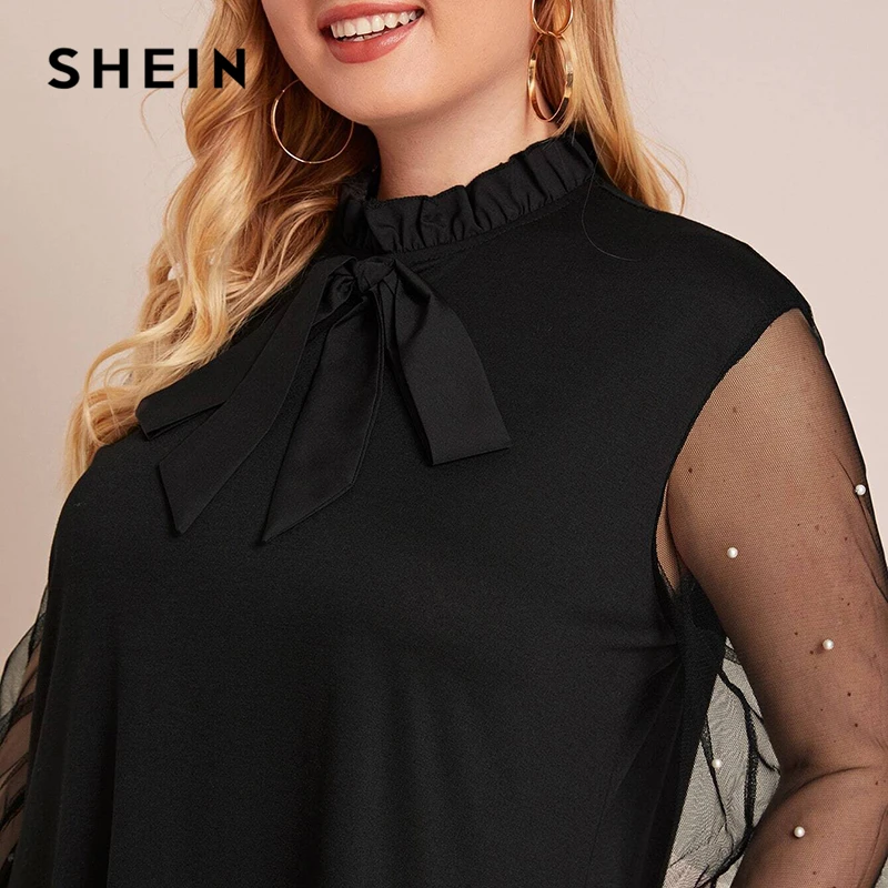 Женское Сетчатое платье туника SHEIN элегантное мини с оборками спереди и