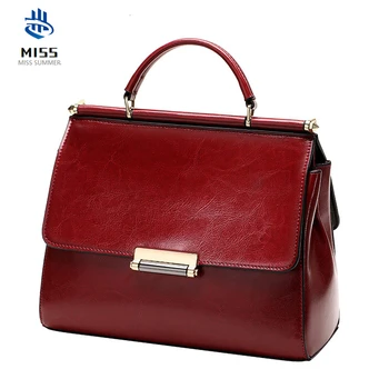 

2019 new women's bag Luxury design oil wax leather handbag Fashion ladies shoulder slung small square bag