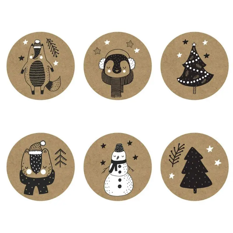 

500pcs/roll Christmas Stickers Tree Snowman Animals Decorative for Scrapbooking 57BB