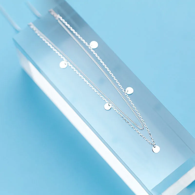 

Real 925 Sterling Silver Double Layer Round Cards Necklace Elegant Mori Style Korea Style Necklace for Women Silver 925 Jewelry