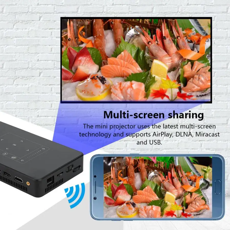 Мини-проектор 4K DLP, портативный мини-проектор, карманный светодиодный проектор, мобильный HDMI/USB/SD смартфон, ноутбук, ПК, домашний кинотеатр