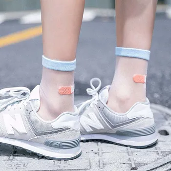 

Japanese Summer Women Transparent Crystal Lace Socks Stretch Band Aid OK Crystal Sock Japan Glass Card Silk Art Socks
