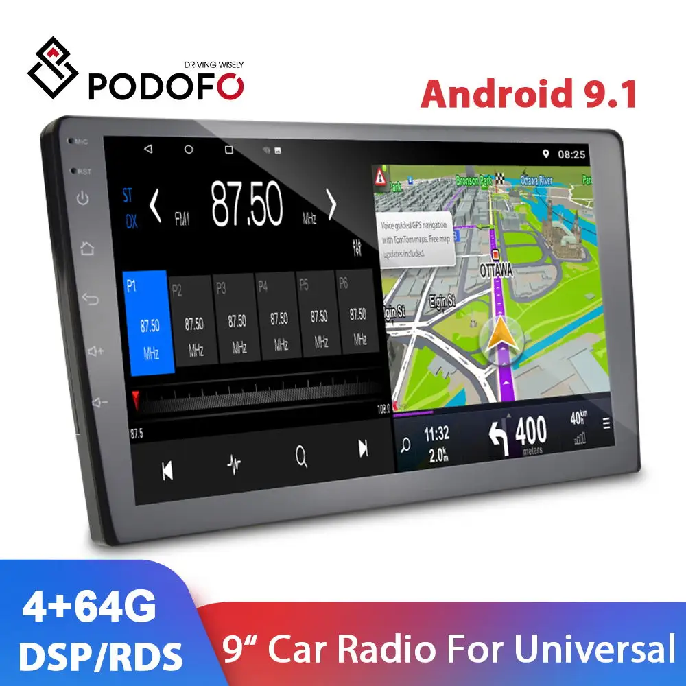 Автомагнитола Podofo 2 Din Android 9 1 дюймов мультимедийный видеоплеер Раздельный экран