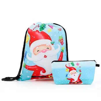 

2Pcs Christmas Santa Claus elk Pattern Large Capacity Drawstring Pack Snowman Candy Tote Drawstring Bag Children Gift Handbag /E