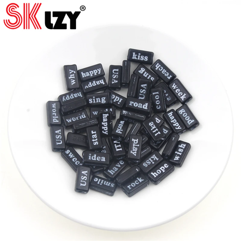 8x14 мм 50 шт. бусины с надписью Word из черного акрила разделительными буквами