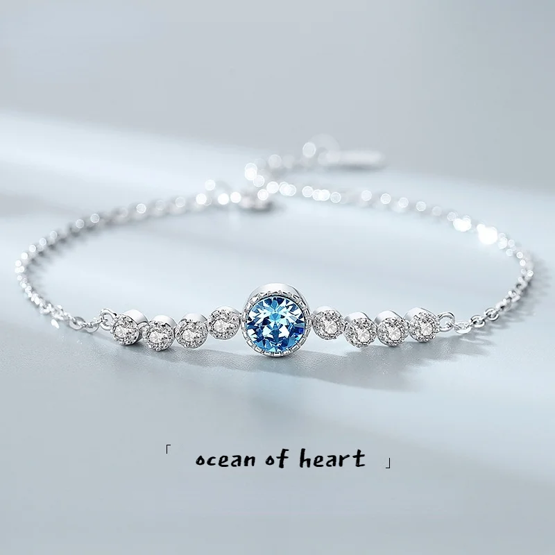 

Heart of Ocean Sterling Silver Bracelet for Women Original Brand Luxury Crystal Charm Bracelet Jewelry