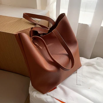 

Designer PU Leather Shoulder Bags for Women 2021 Simple Open Handbags Winter Branded Women's Trending Solid Color Hand Bag