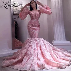 Роскошные розовые вечерние платья Couture Дубай со спущенными плечами Prom Dress Mermaid Длинные вечерние платья для Свадебный халат De Soiree - Цвет: Picture color