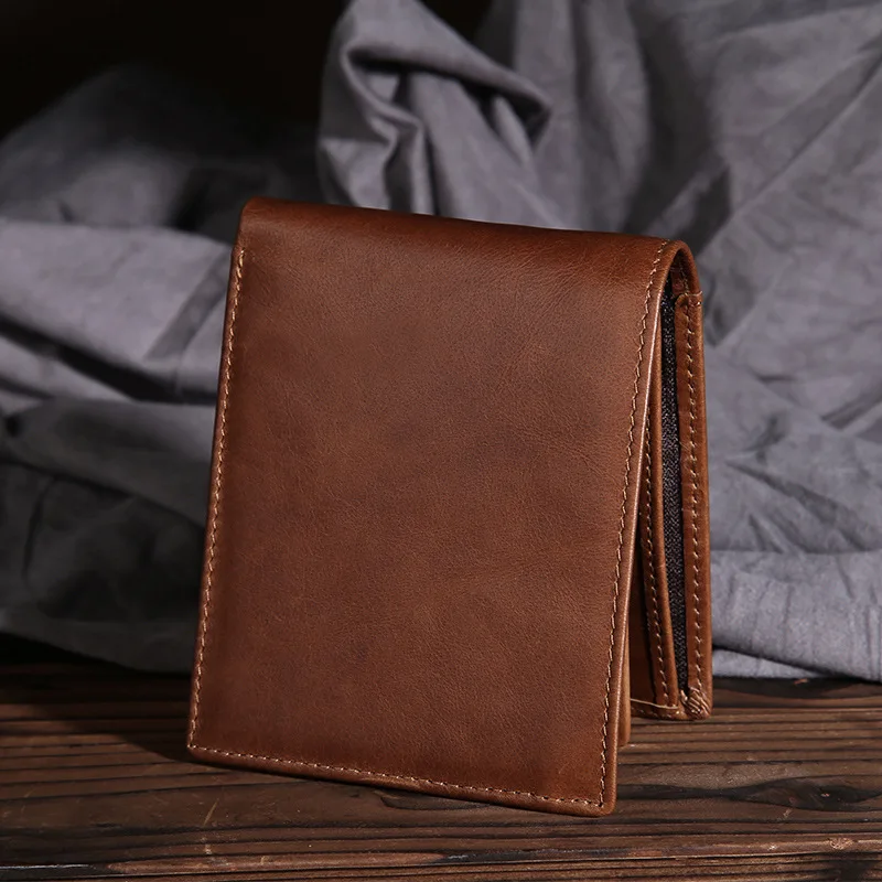 

Men Short Leather Wallet Oil Wax Leather First Layer Leather Wallet Large Capacity Casual Wallet