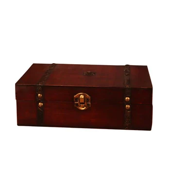 

Retro Antique Wooden Jewelry Storage Box Container Case Desktop Sundries Rings Organizer Box with Lock Great Gift 23*16*7.5cm