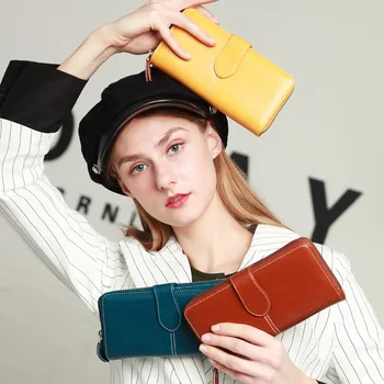 

New Style 2020 Women's Carrying Wallet Fashion Solid Color Buckle Card Bit More Ultra Large Capacity Zipper Wallet Women's