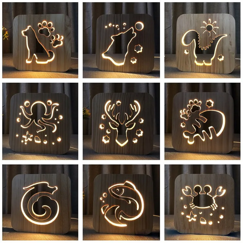

Wooden LED Night Light Animal Shaped 3D USB Charging Desk Lamp Decoration for Bedroom L5 #4